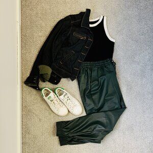 Dictionary Augsta Dark Green Faux Leather Joggers Size Small- New With Tags!